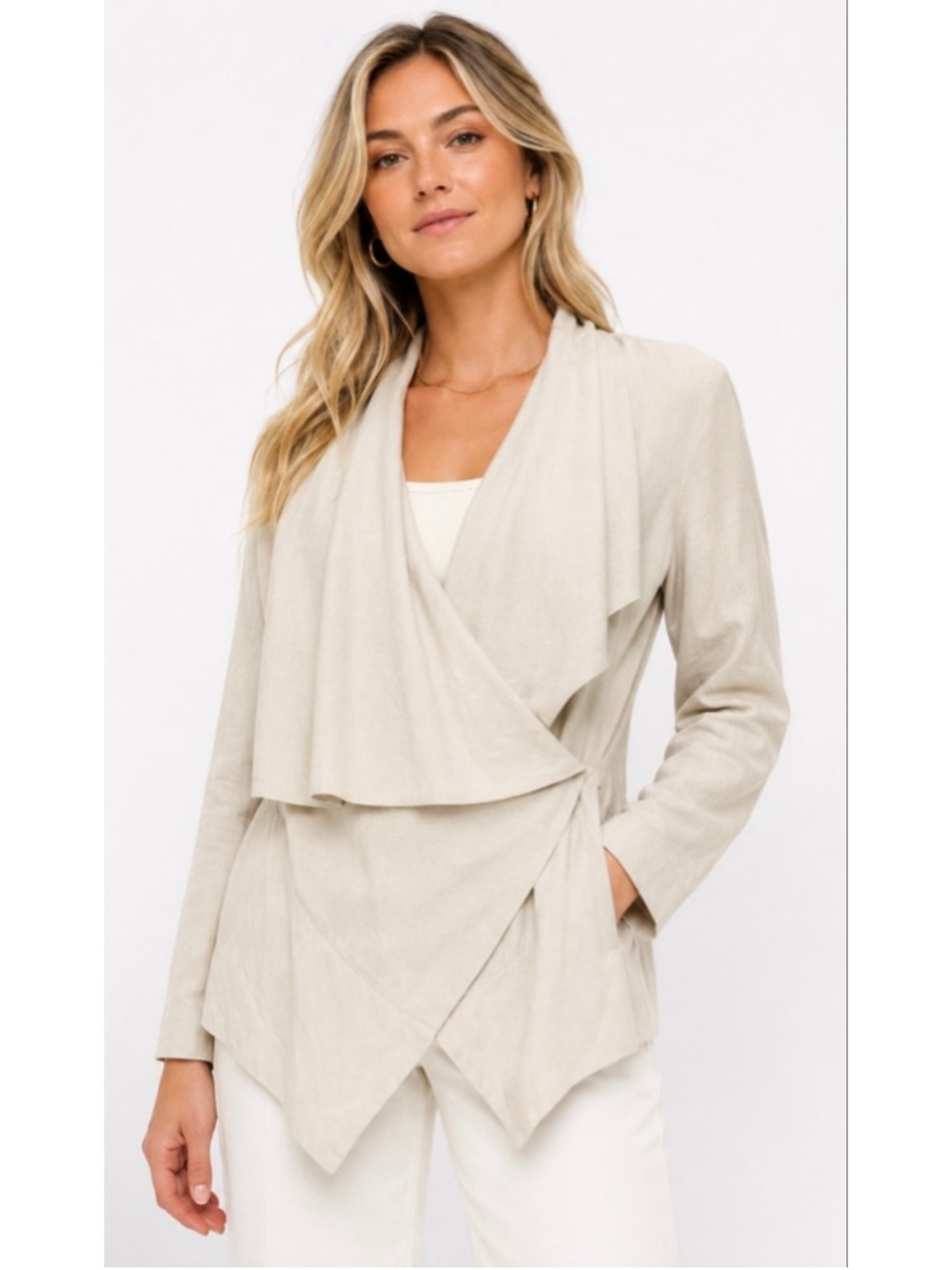 New Beige Leather Lightweight Wrap Jacket S